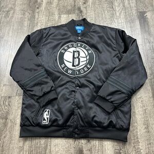 Adidas Brooklyn Nets Satin Bomber Jacket NBA Basketball